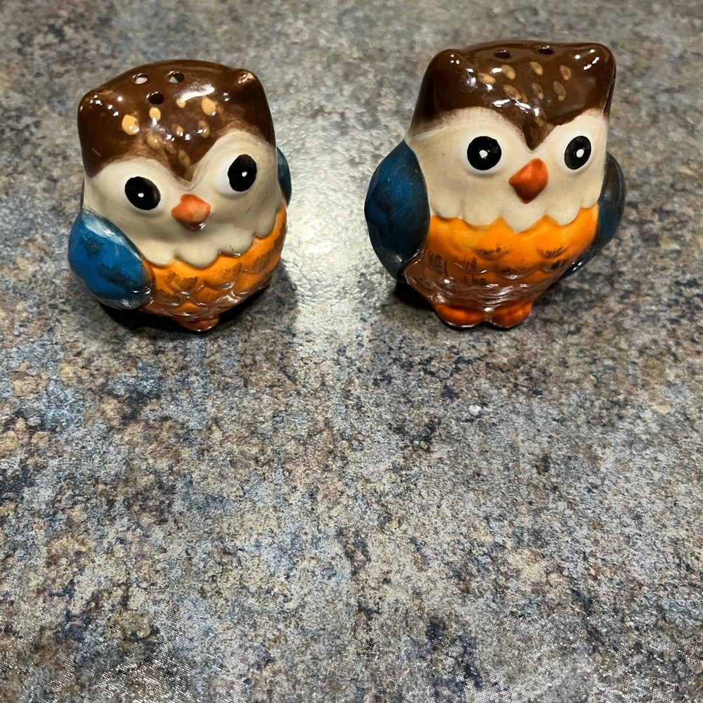 Earthenware Handcrafted Owl Salt &‎ Pepper Shaker.
